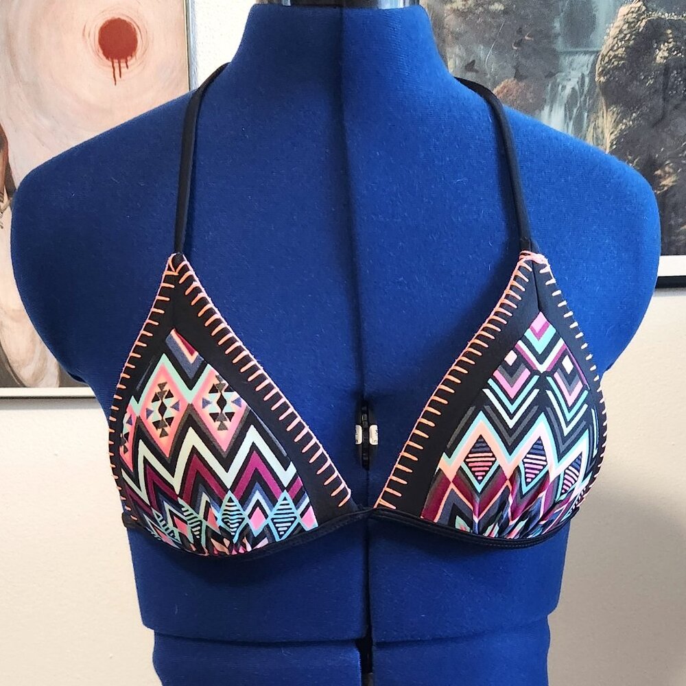 Padded bikini top with southwestern pattern in pink, purple, blue size Small